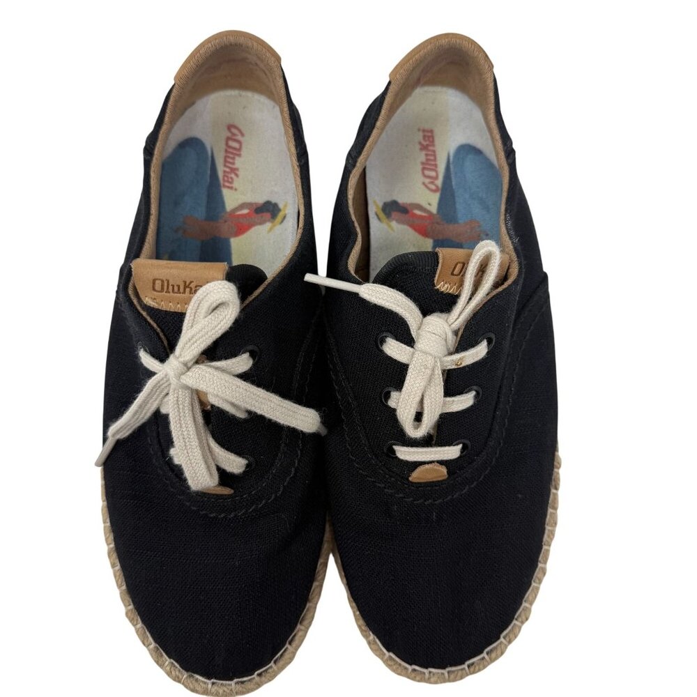 Olukai Kaula Pa’a Li Black Espadrille Shoes Size 7.5 US / 37.5 EUR